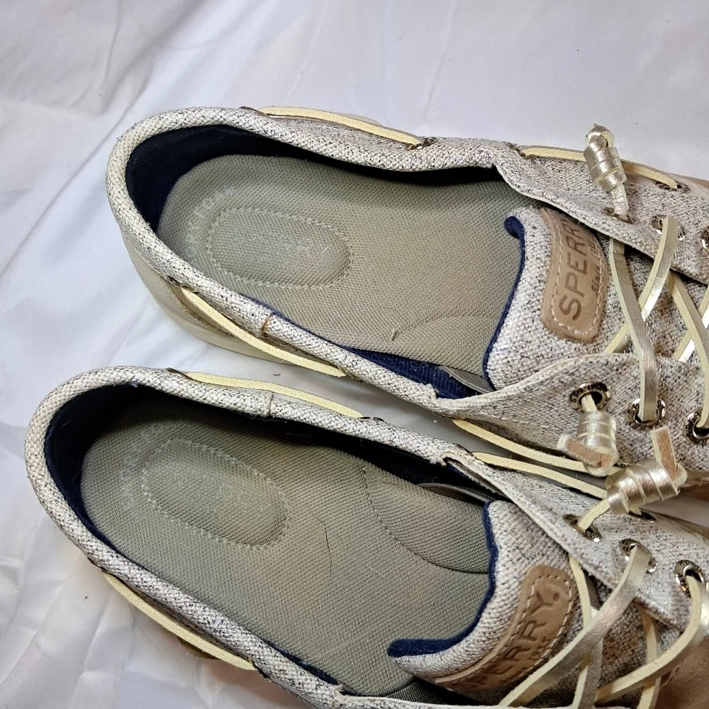 Sperry Top Siders Rosefish Slip On Shoes Womens Size 9.5 Tan Sparkle